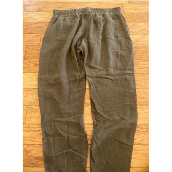 Current/Elliott women's thin Olive Green Elastic Waist Linen Pants - Picture 5 of 9